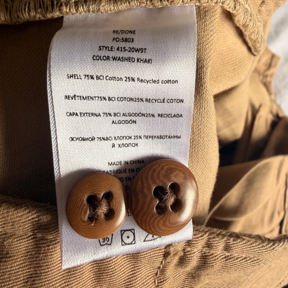 RE/DONE 90s High-Rise Loose Trousers Button Fly Twill Chino Washed Khaki - Picture 7 of 8